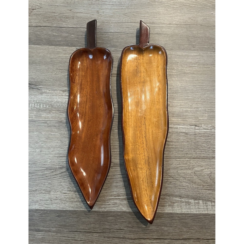 Elongated Mahogany wood Pepper-Shaped Serving Trays large mid-century mcm